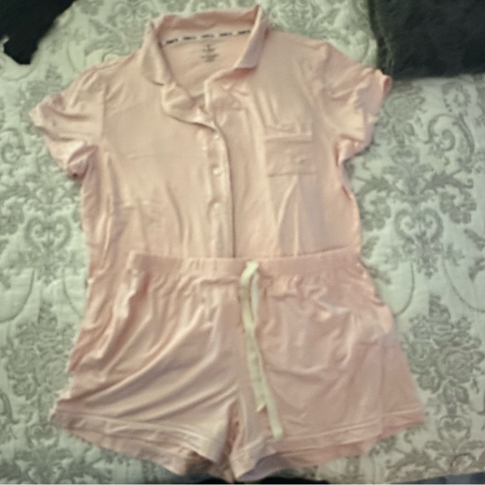 Born Pink Short Sleeve Button-Front Pajama Set